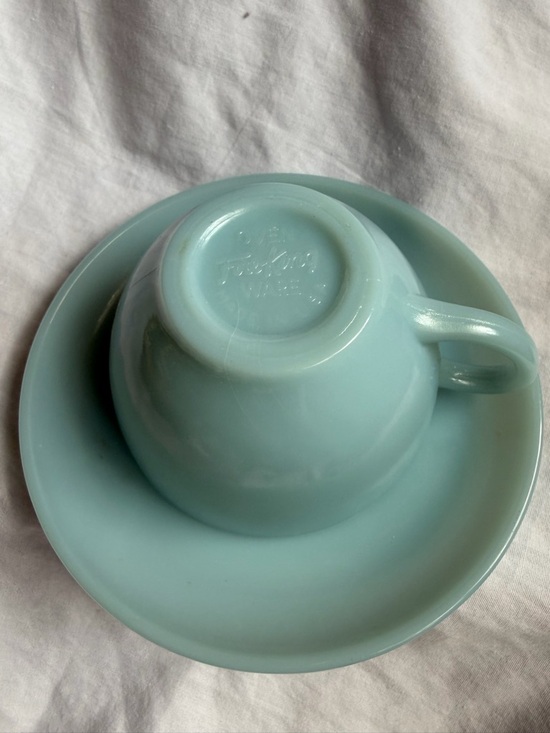 Vintage Fire King Oven Ware Azurite Coffee Cup & Saucer Oven Ware USA Delphite - Picture 3 of 4